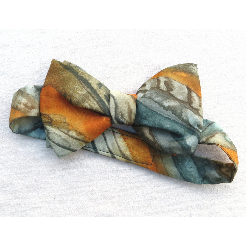 Silk Bow Tie in Autumn Olive and Gold - Original Craft Market