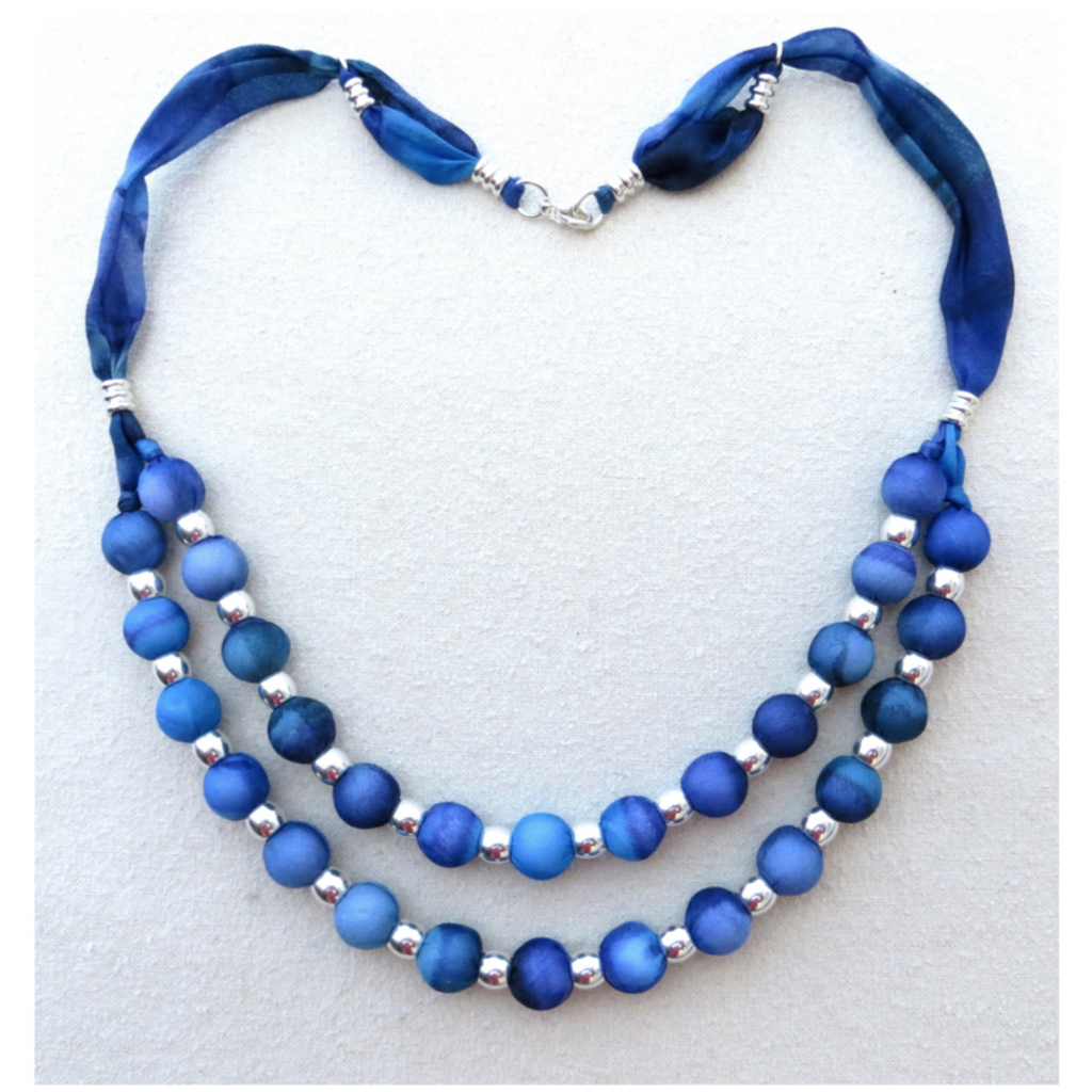 Double Strand Adjustable Necklace in Blue Shades