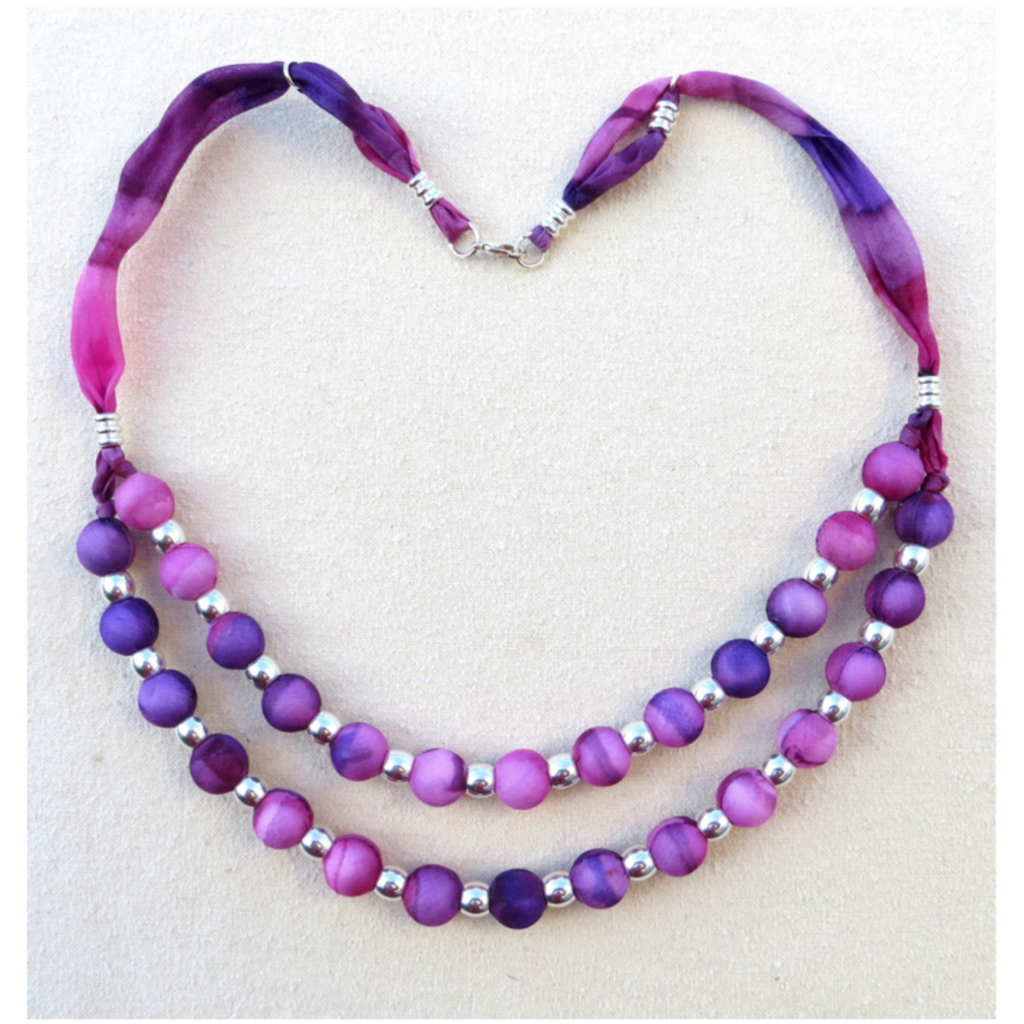 Double Strand Adjustable Necklace in Pink and Lilac