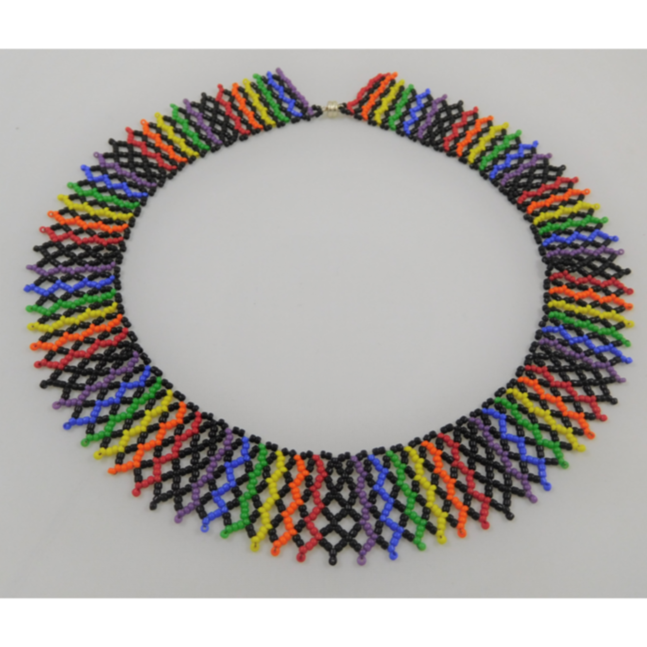Handmade 18 inch Rainbow Beaded Collar Necklace