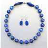 Large Bead Silk Necklace with matching Earrings in Blue Shades - Original Craft Market