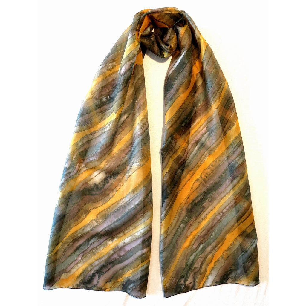 Long Length Silk Scarf in Green and Gold - Original Craft Market