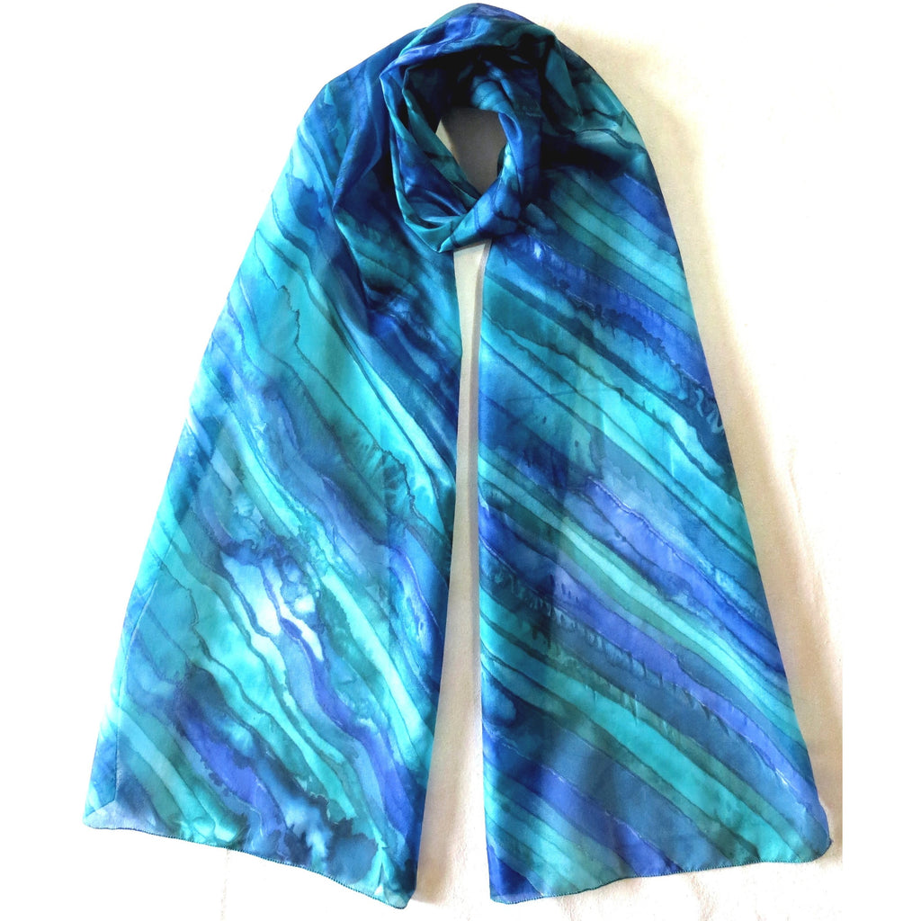 Long Length Silk Scarf in Sea Shades and Blue - Original Craft Market