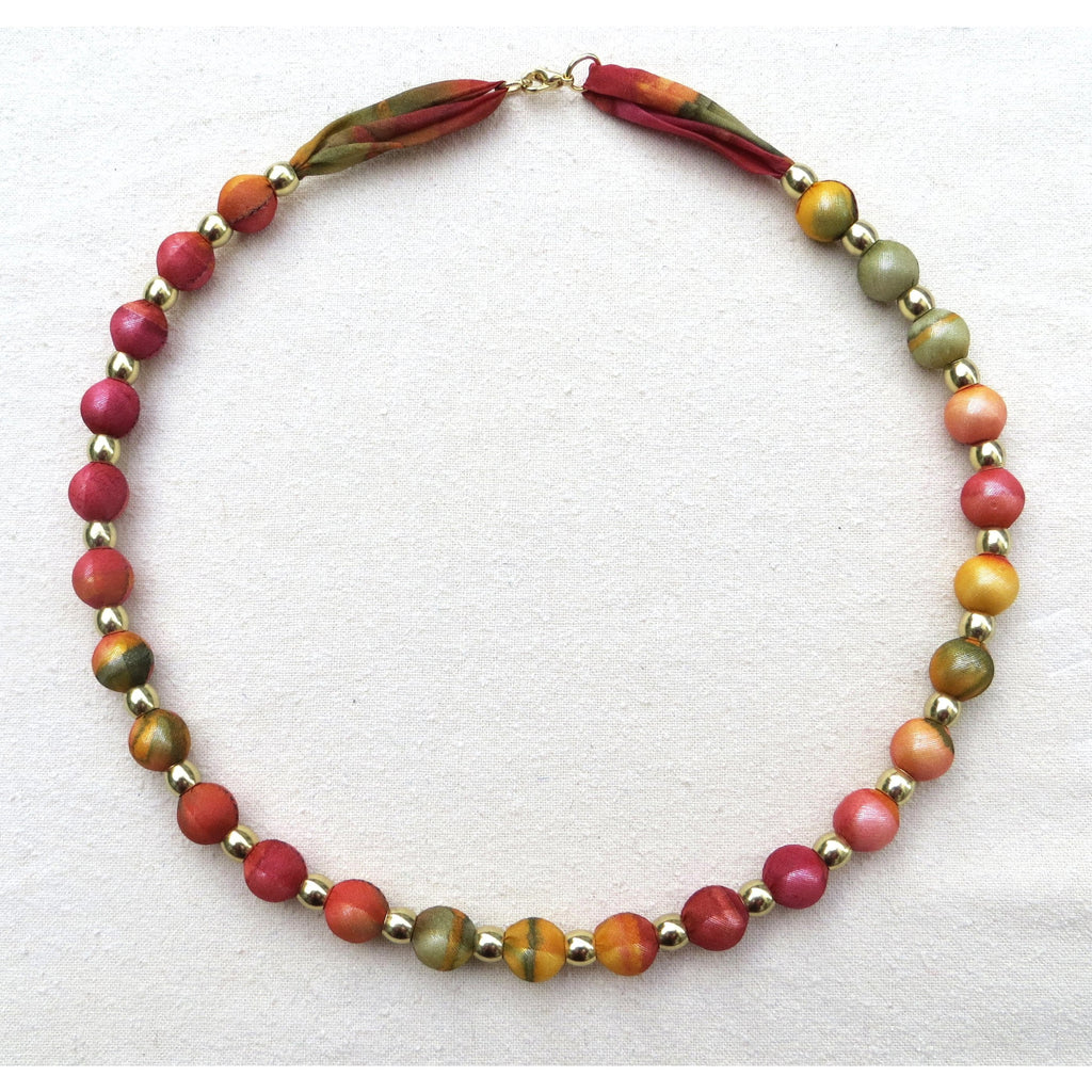 Small Bead Silk Necklace in Autumn Red and Gold - Original Craft Market