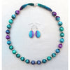 Small Bead Silk Necklace with matching Earrings in Sea Shades and Plum - Original Craft Market
