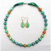 Small Bead Silk Necklace with matching Earrings in Sea Shades and Sand - Original Craft Market