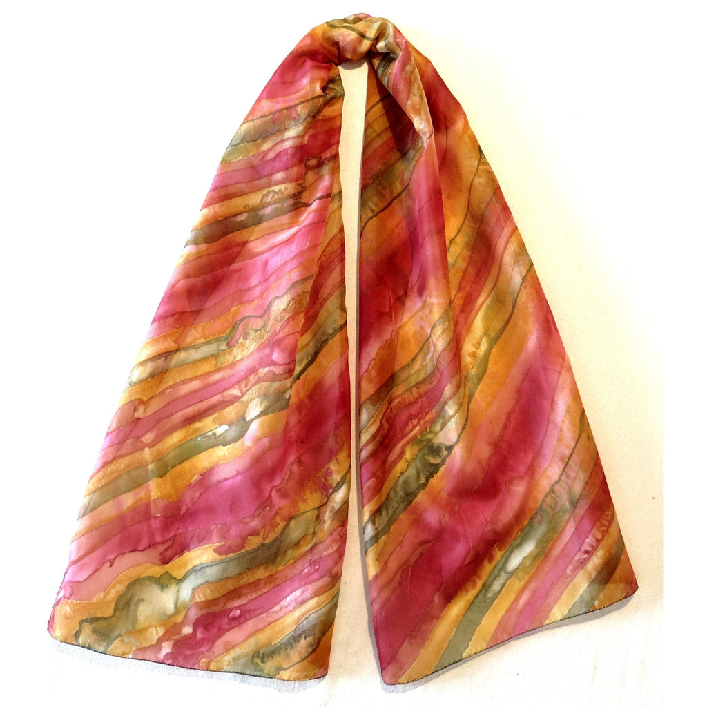 Short Length Silk Scarf in Autumn Red and Gold - Original Craft Market