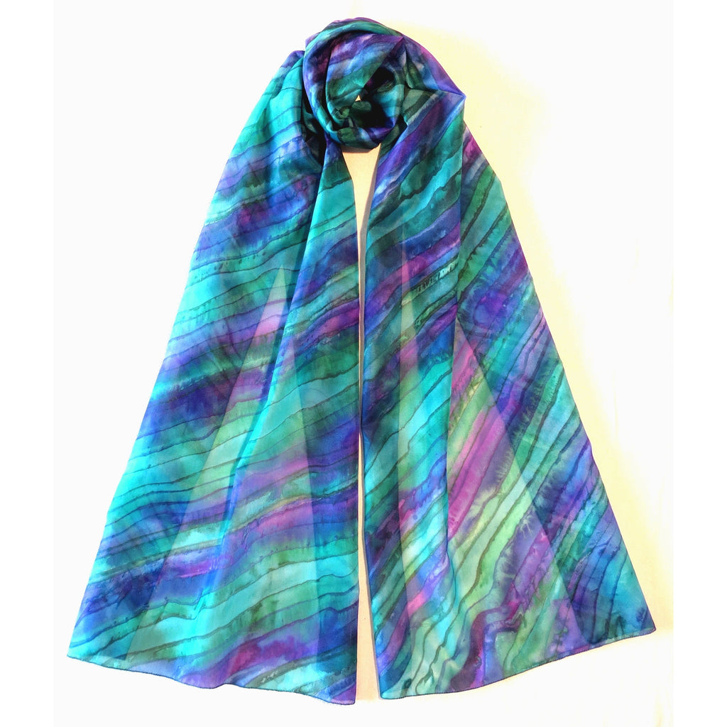 Extra Large Long Length Silk Scarf in Turquoise, Green and Lilac - Original Craft Market