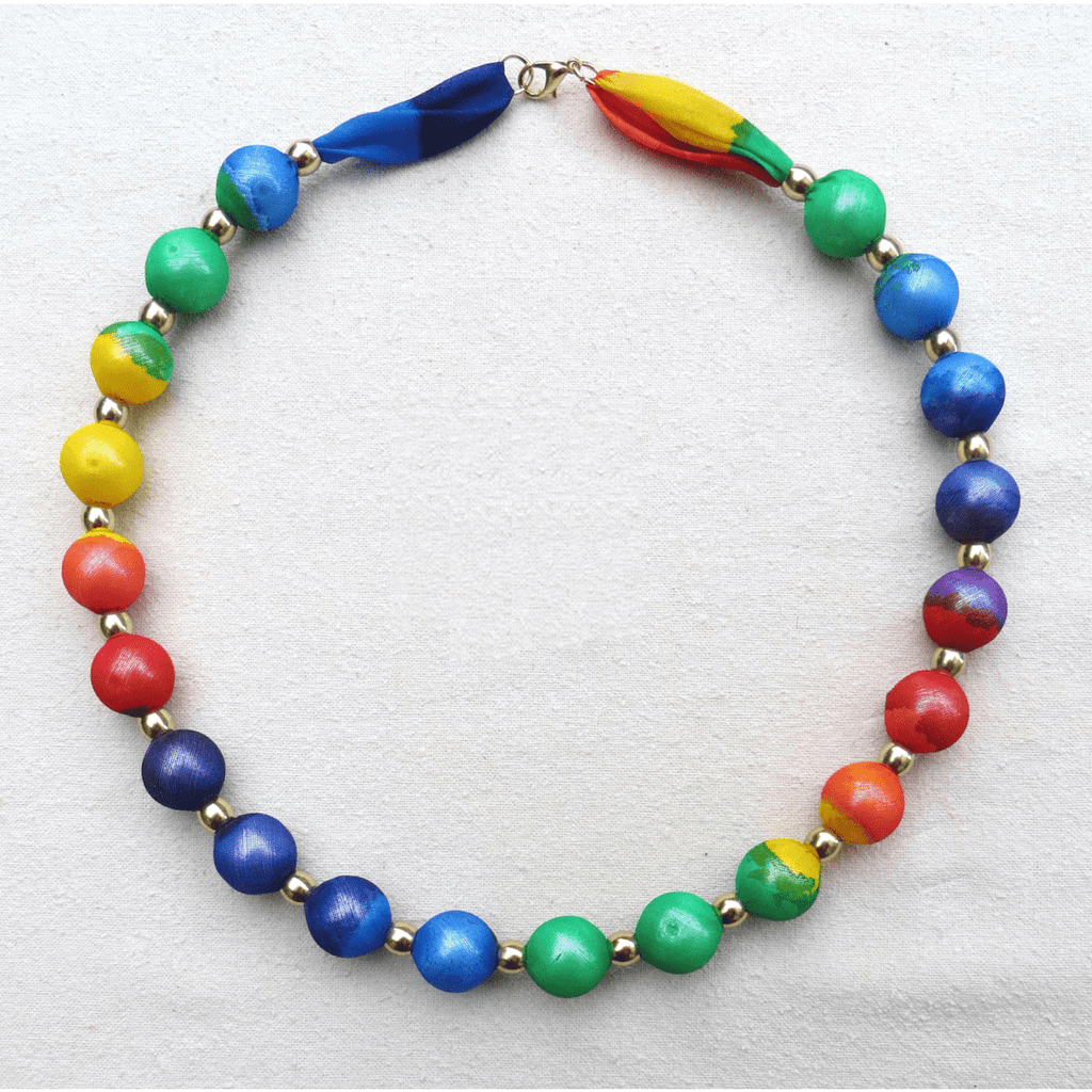 Large Bead Silk Necklace in Rainbow Shades - Original Craft Market