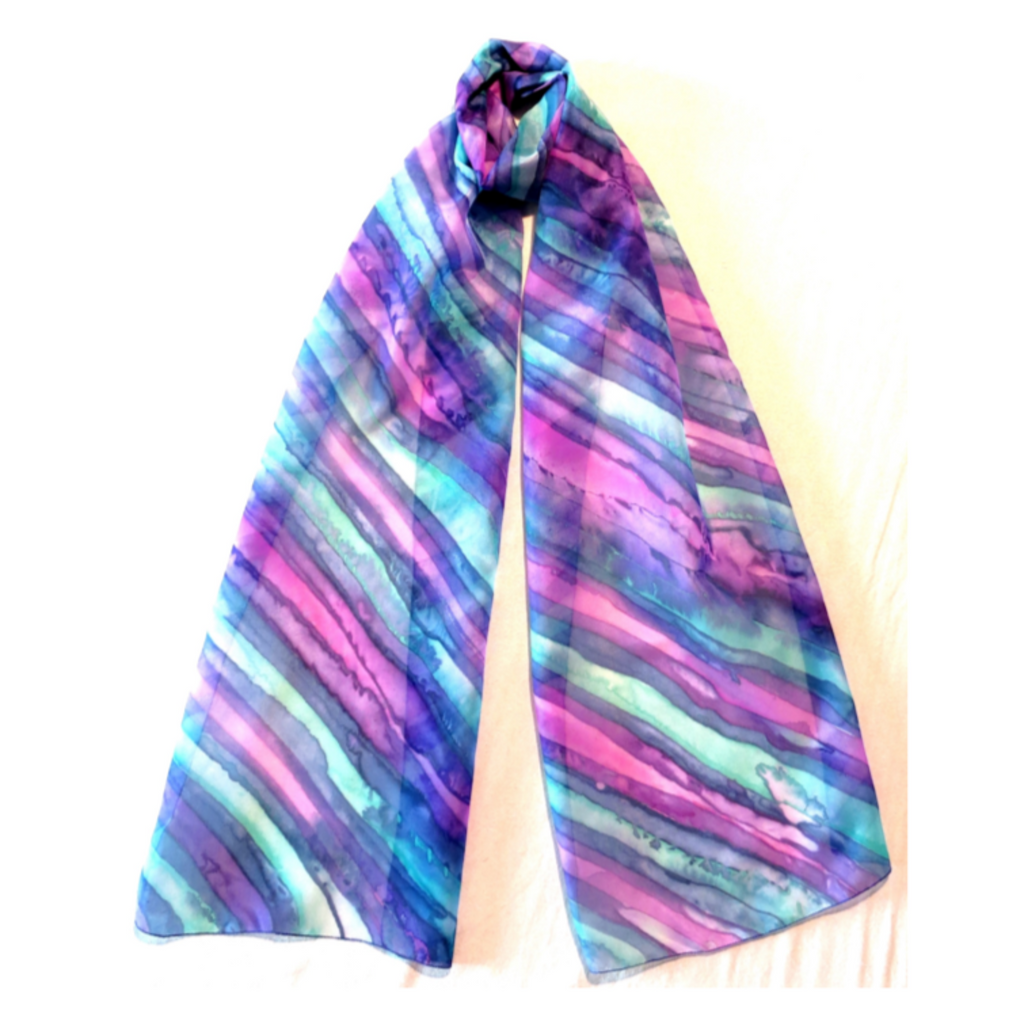 Long length Silk Scarf Turquoise and Pink