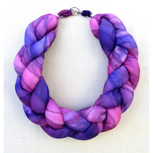 Plaited Silk Necklace Scarf Blue and Raspberry - Original Craft Market