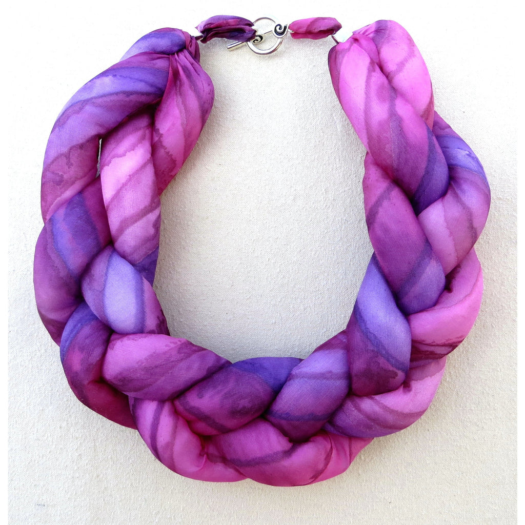 Plaited Silk Necklace Scarf Pink and Lilac - Original Craft Market
