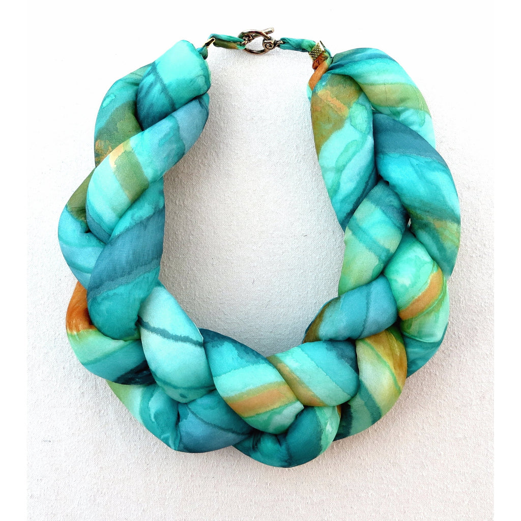 Plaited Silk Necklace Scarf in Sea Shades and Sand - Original Craft Market