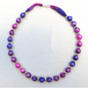 Small Bead Silk Necklace in Blue and Raspberry - Original Craft Market