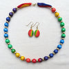 Small Bead Silk Necklace with matching Earrings Rainbow