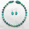 Small Bead Silk Necklace with matching Earrings Sea Shades and Green