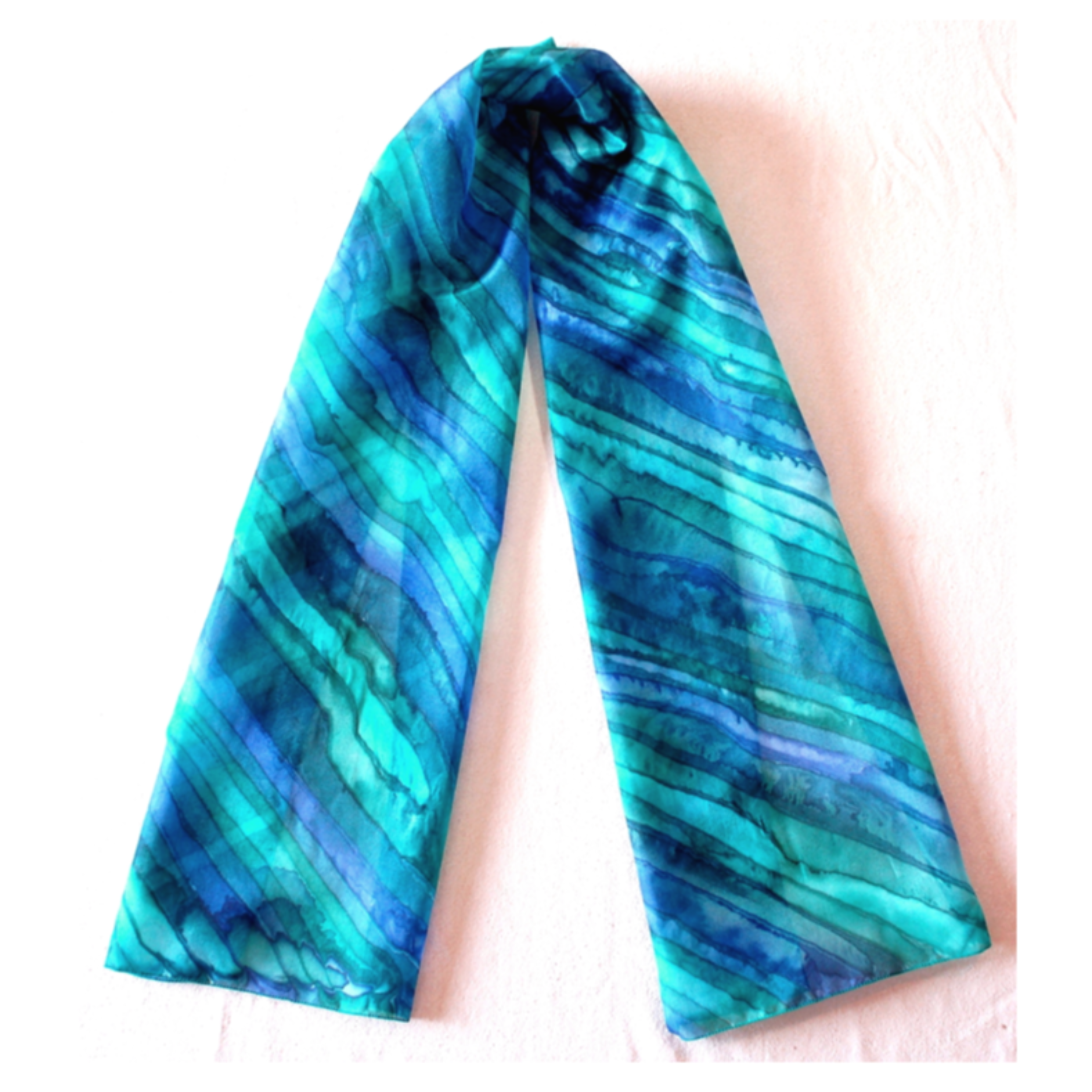 Short Length Silk Scarf Sea Shades and Blue