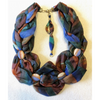 Twisted Necklace Scarf in Blue and Rust