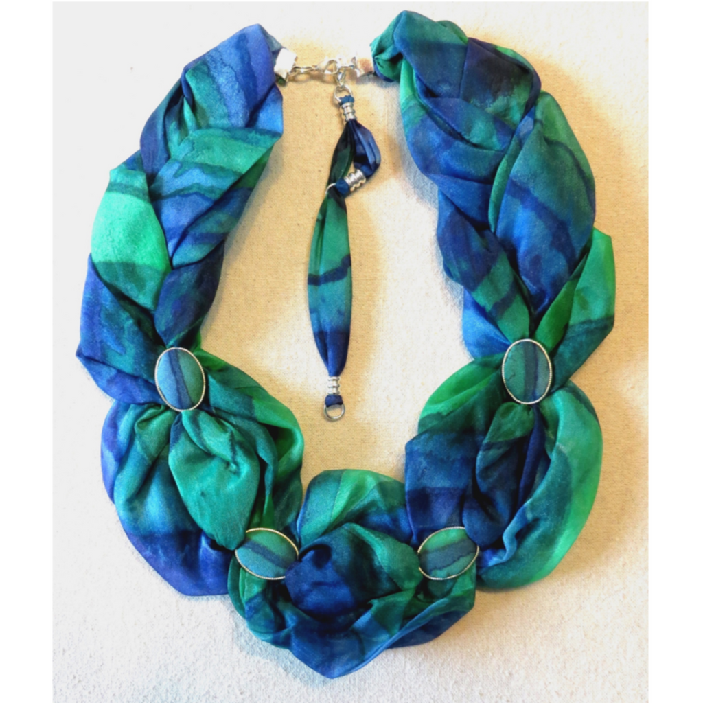 Twisted Necklace Scarf in Turquoise and Green