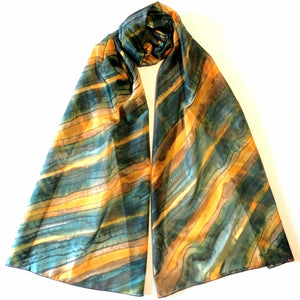 Extra Large Long Length Silk Scarf Autumn Olive and Gold